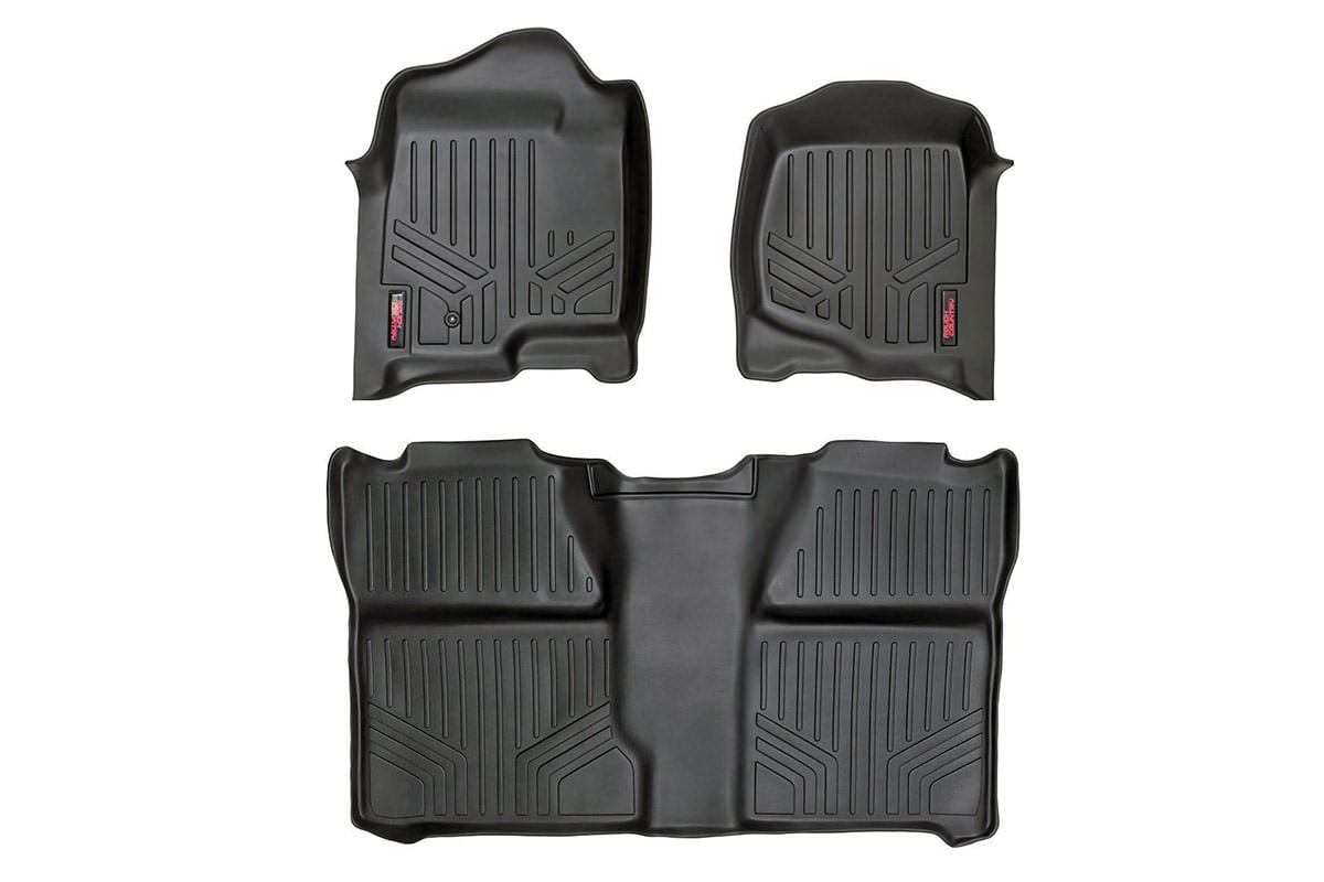 Chevrolet Silverado 1500 Floor Mats - Front + Rear - Rough Country - Heavy Duty Floor Mats and Rear Cargo Liners - '07-'13